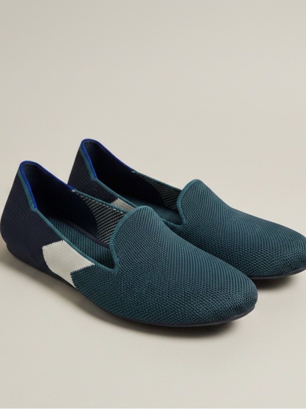 Rothy’s Spruce Prep Shoes Teal Navy White Washable Knit Flat Size 6.5 - Picture 2 of 15